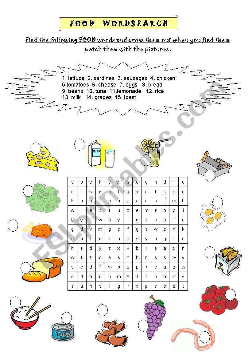 FOOD wordsearch worksheet