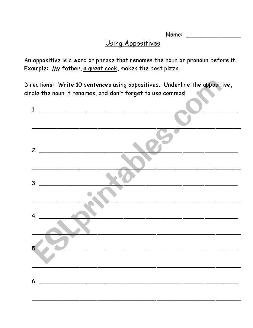 Appositives worksheet