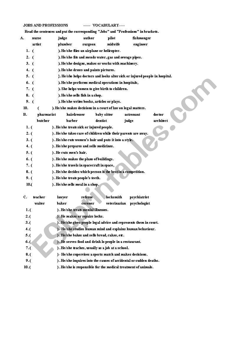 jobs worksheet