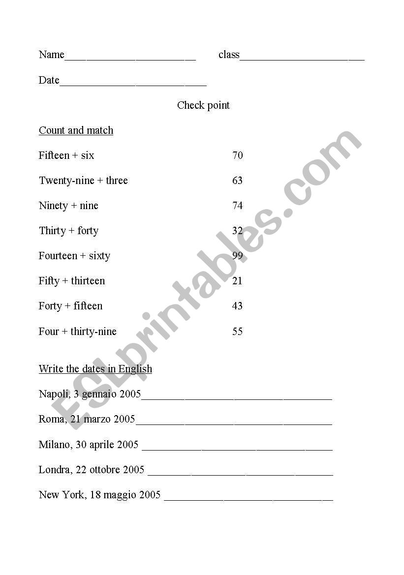 numbers worksheet