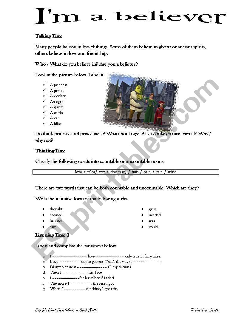 Song Im a believer worksheet