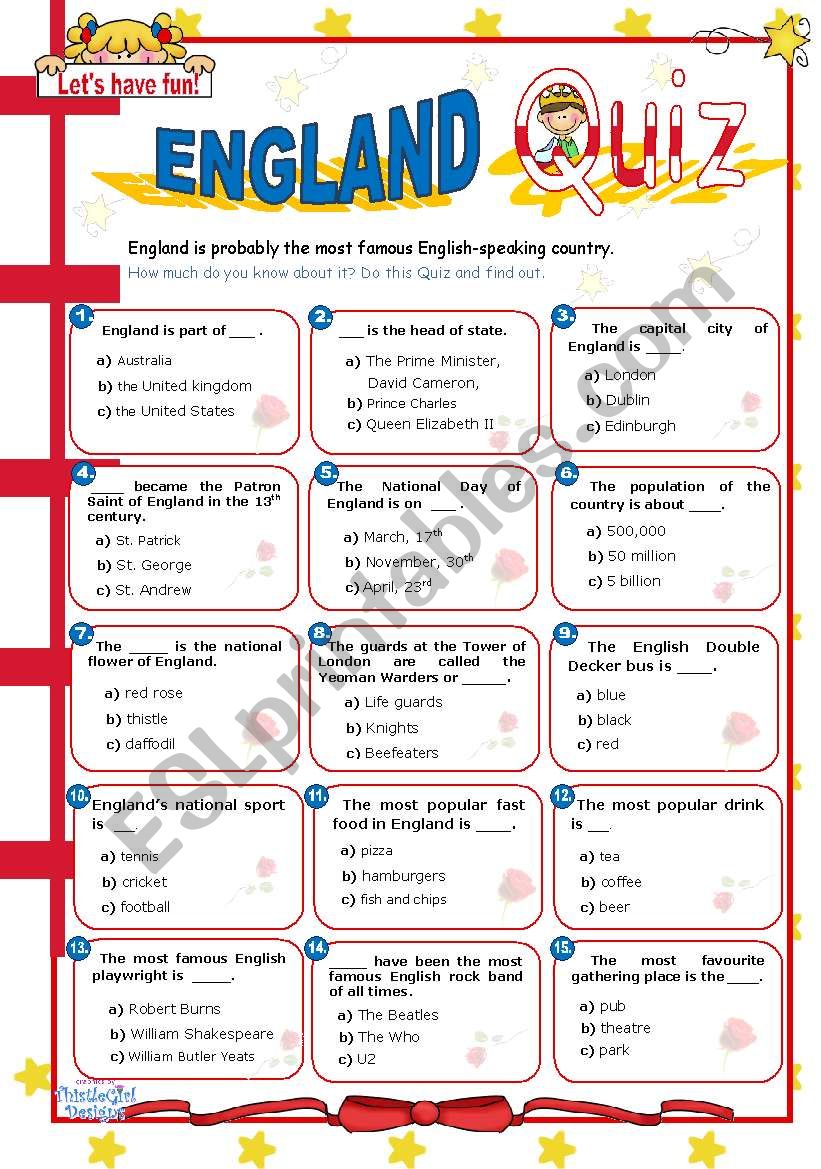 England Quiz worksheet