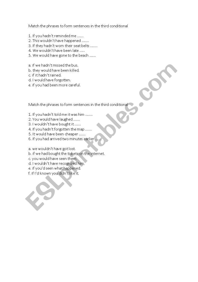 Third conditional matching exercise