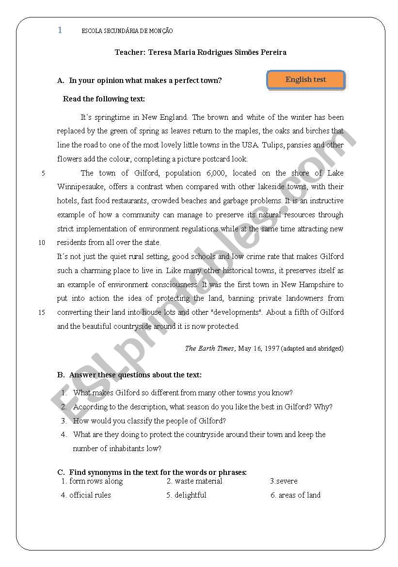 English test worksheet