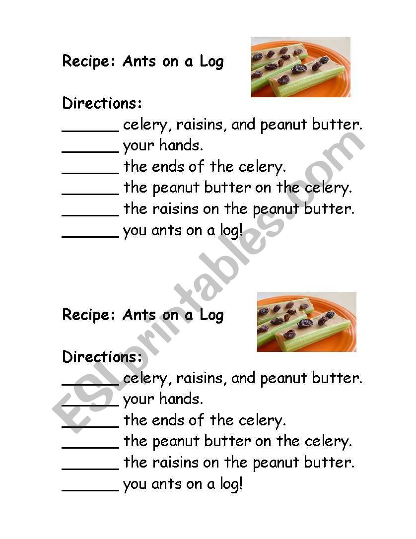 Ants on a Log  worksheet