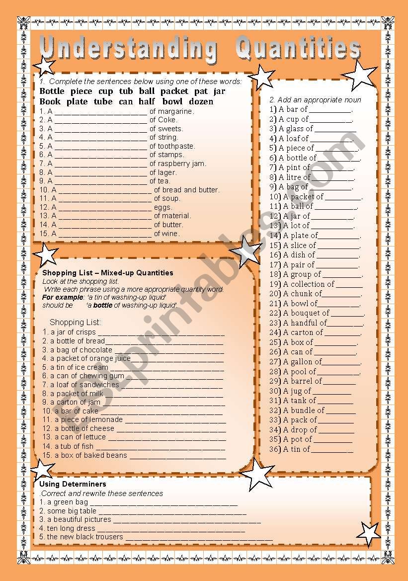 Understanding quantities worksheet