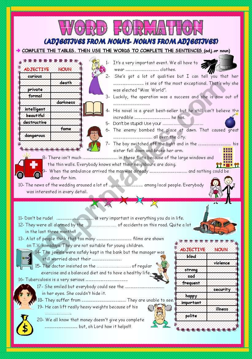 WORD FORMATION: ADJECTIVES FROM NOUNS / NOUNS FROM ADJECTIVES