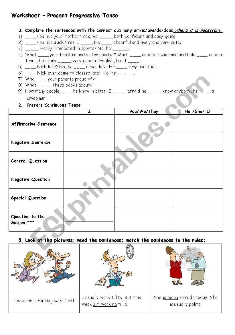 Present Progressive Tense worksheet