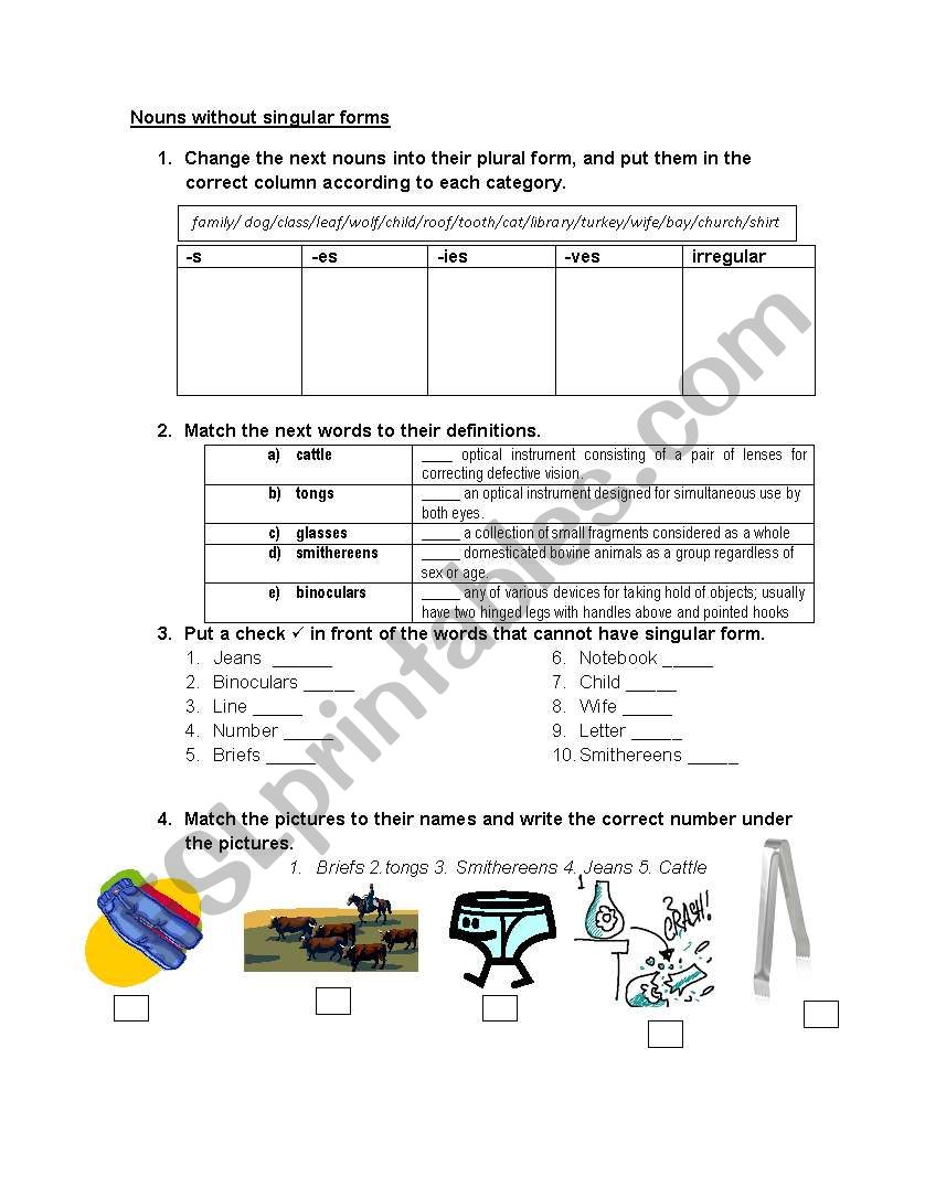 Nouns without singular form worksheet