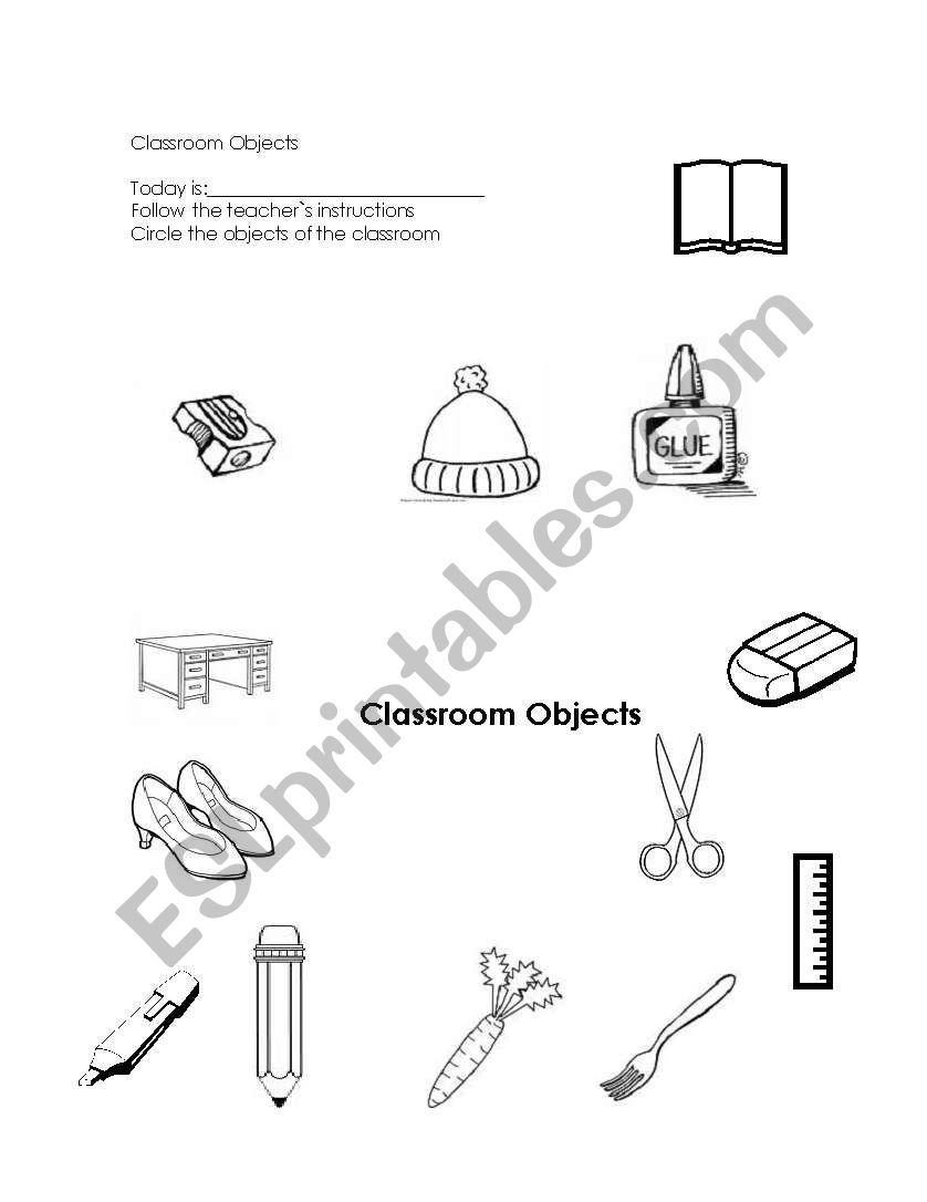 Classroom Objects worksheet