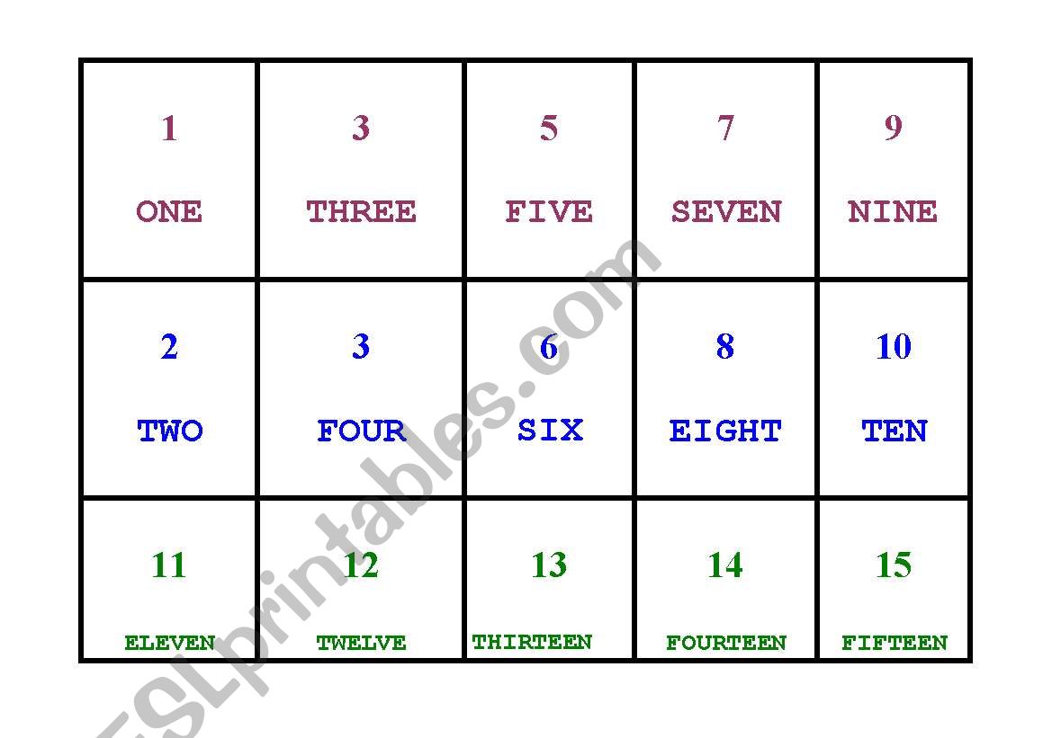 MEMORY GAME NUMBERS worksheet