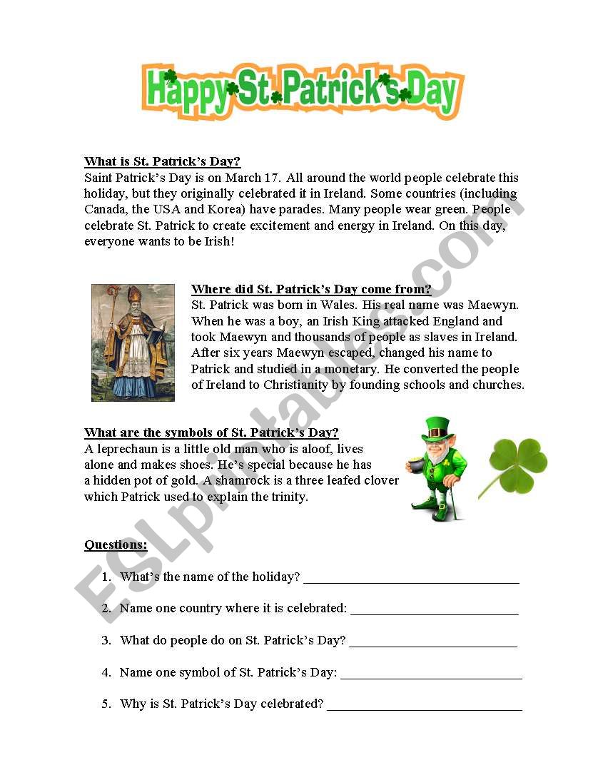 St. Patricks Day worksheet