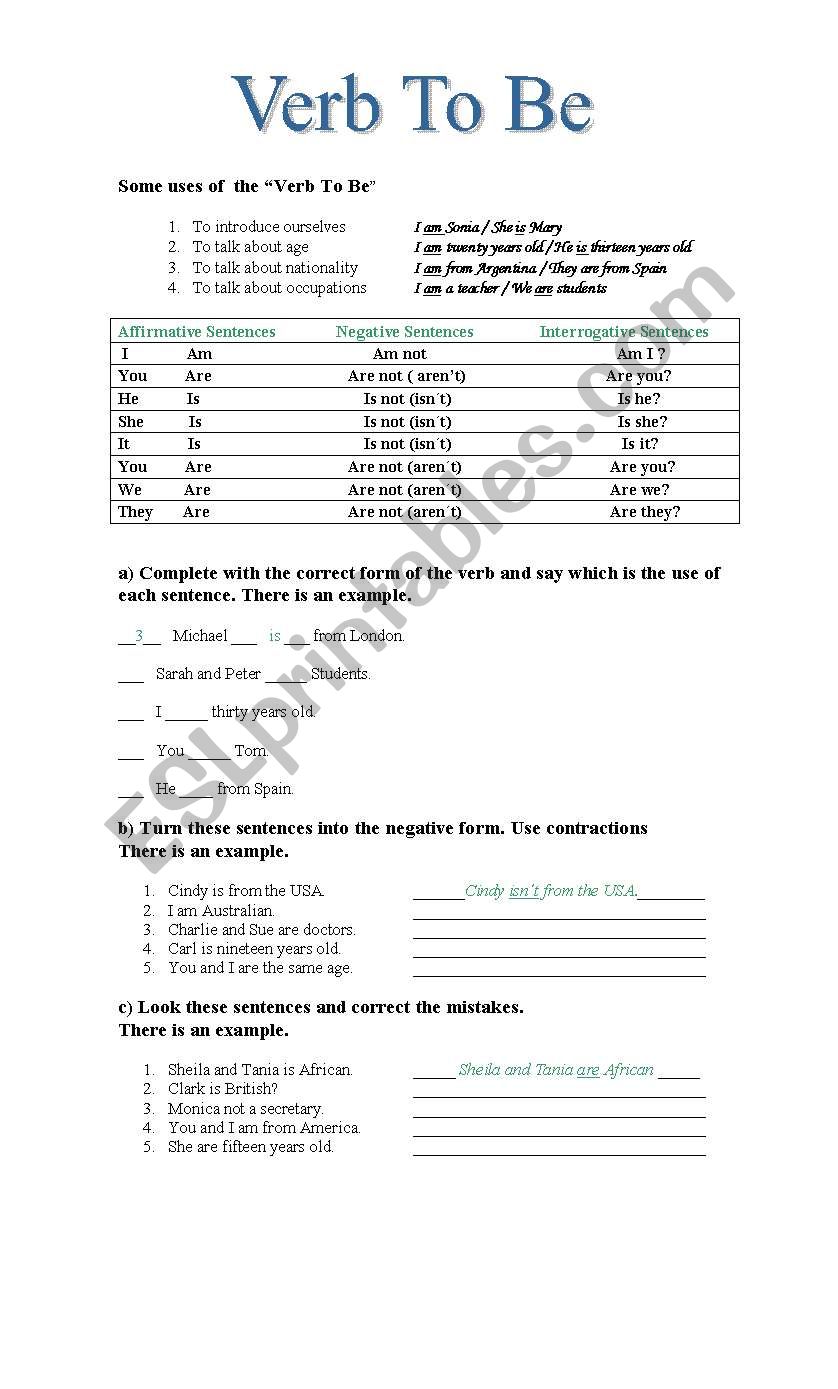 Verb To Be worksheet