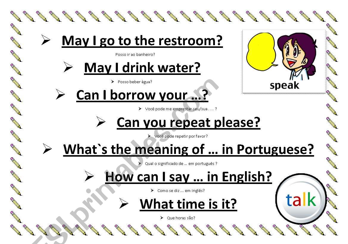 Classroom language worksheet