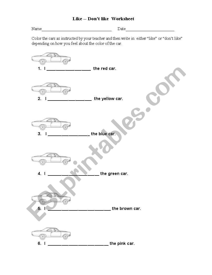 I like/dont like worksheet
