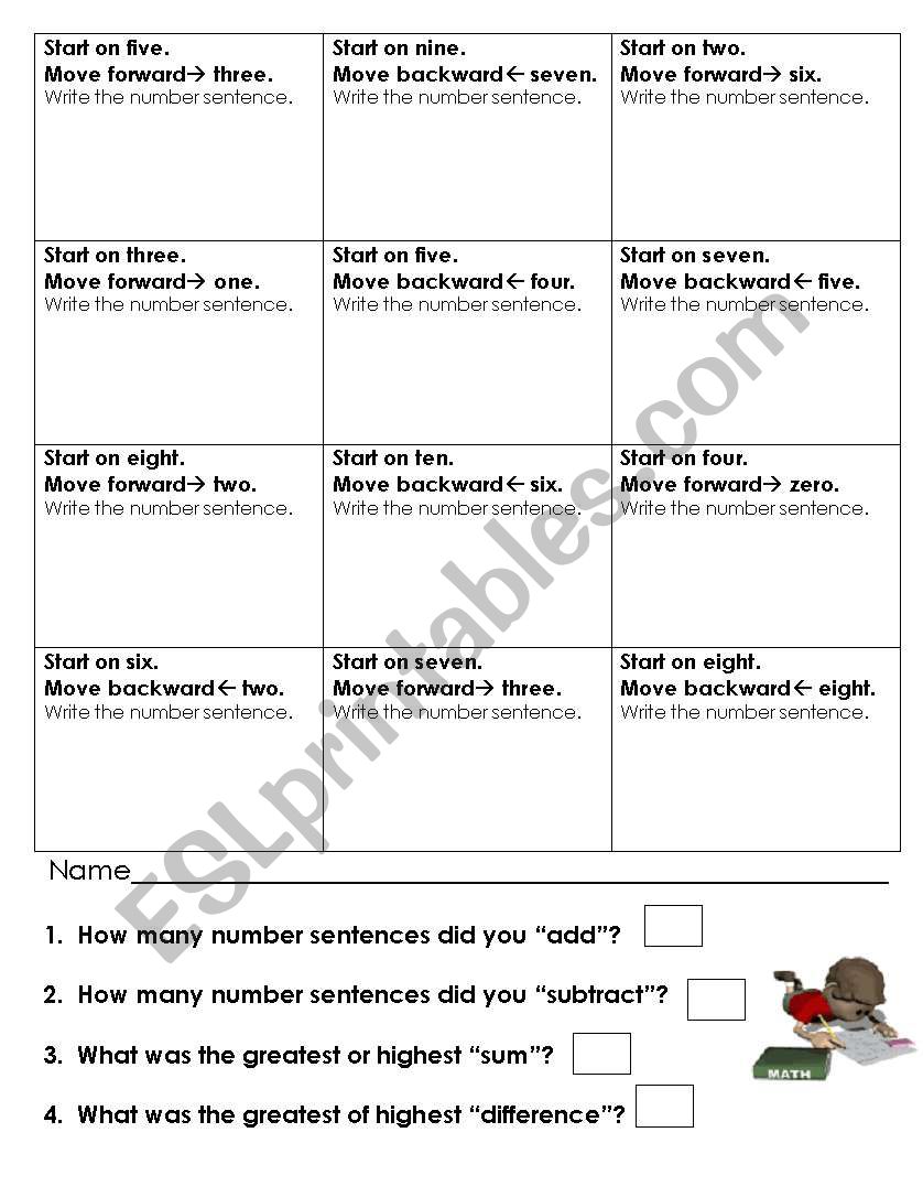 Number Line Math worksheet