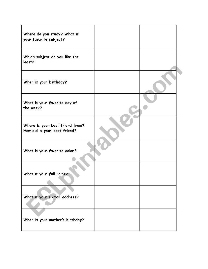 Wh- questions Grid worksheet