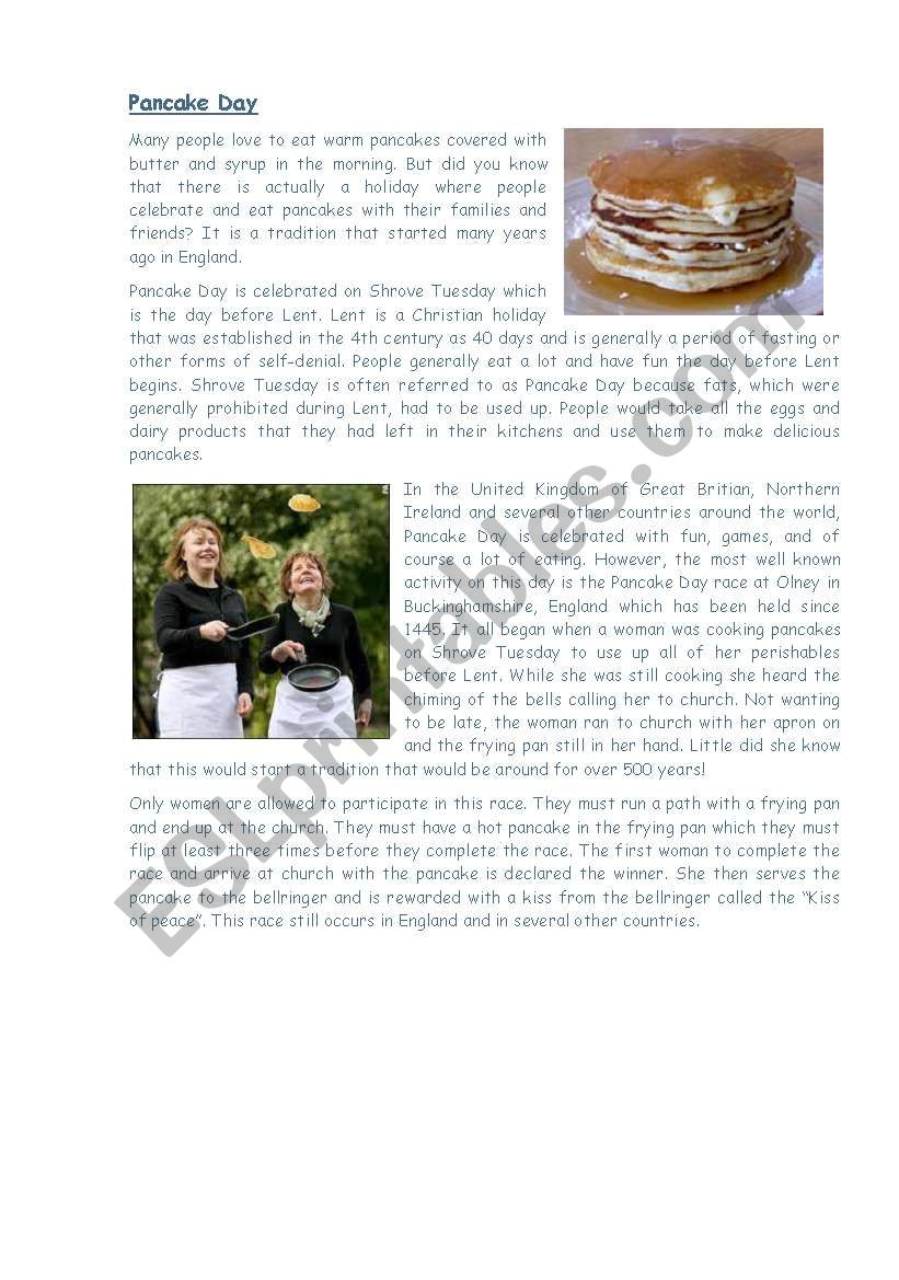 Pancake Day worksheet