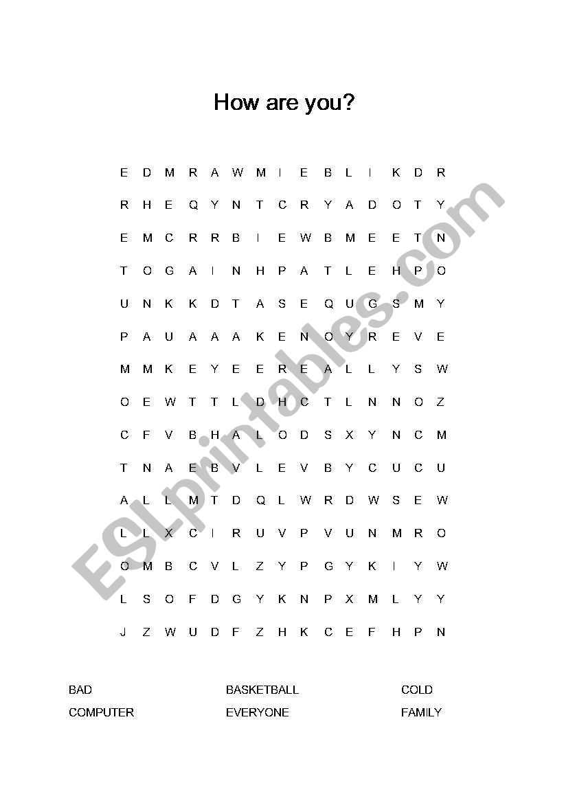 How are you wordsearch puzzle worksheet