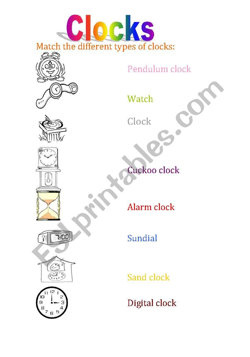 TYPES OF CLOCKS worksheet