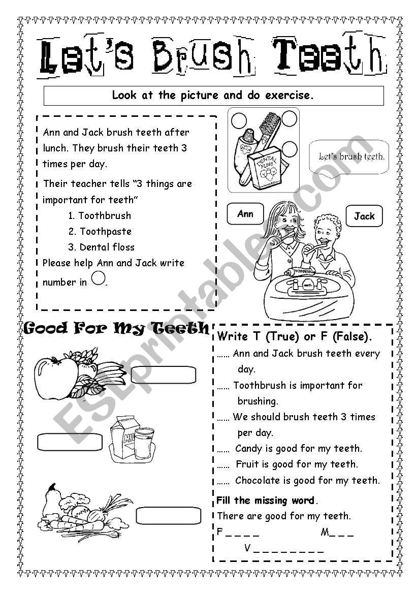 ฺLetÂ´s Brush Teeth  worksheet