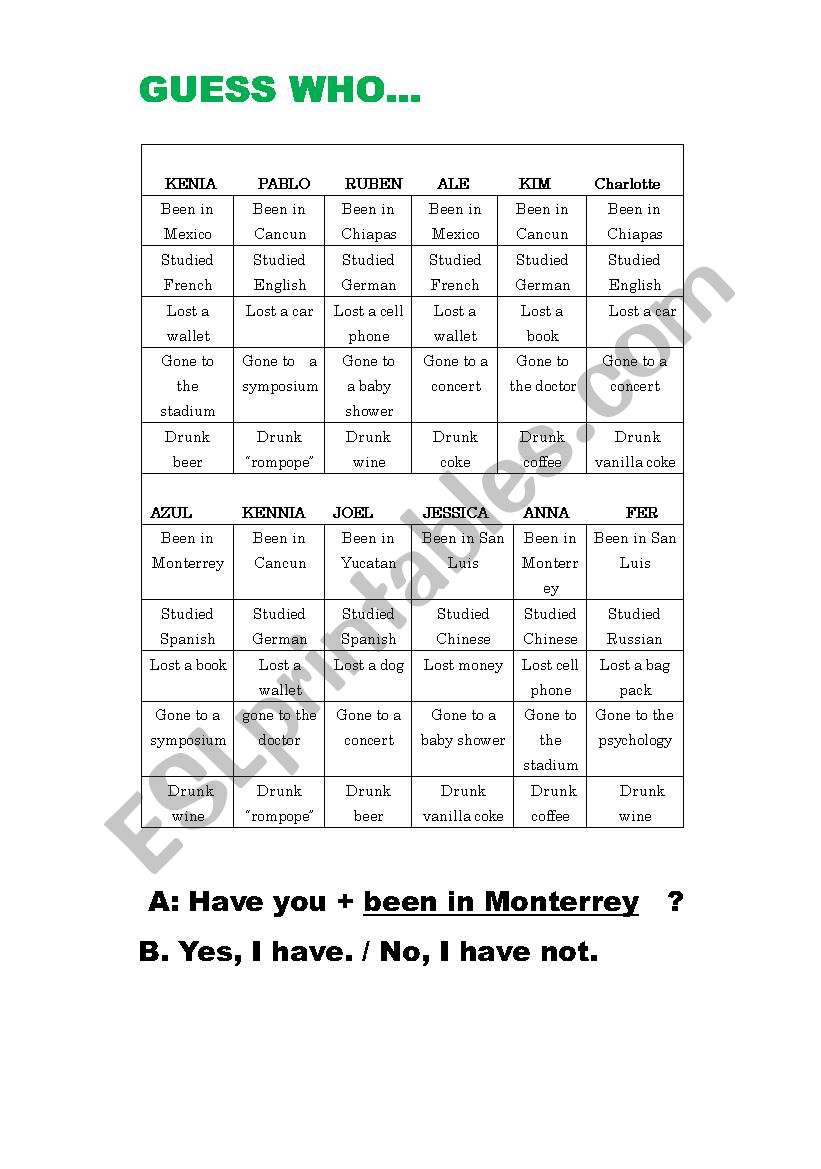 present perfect worksheet