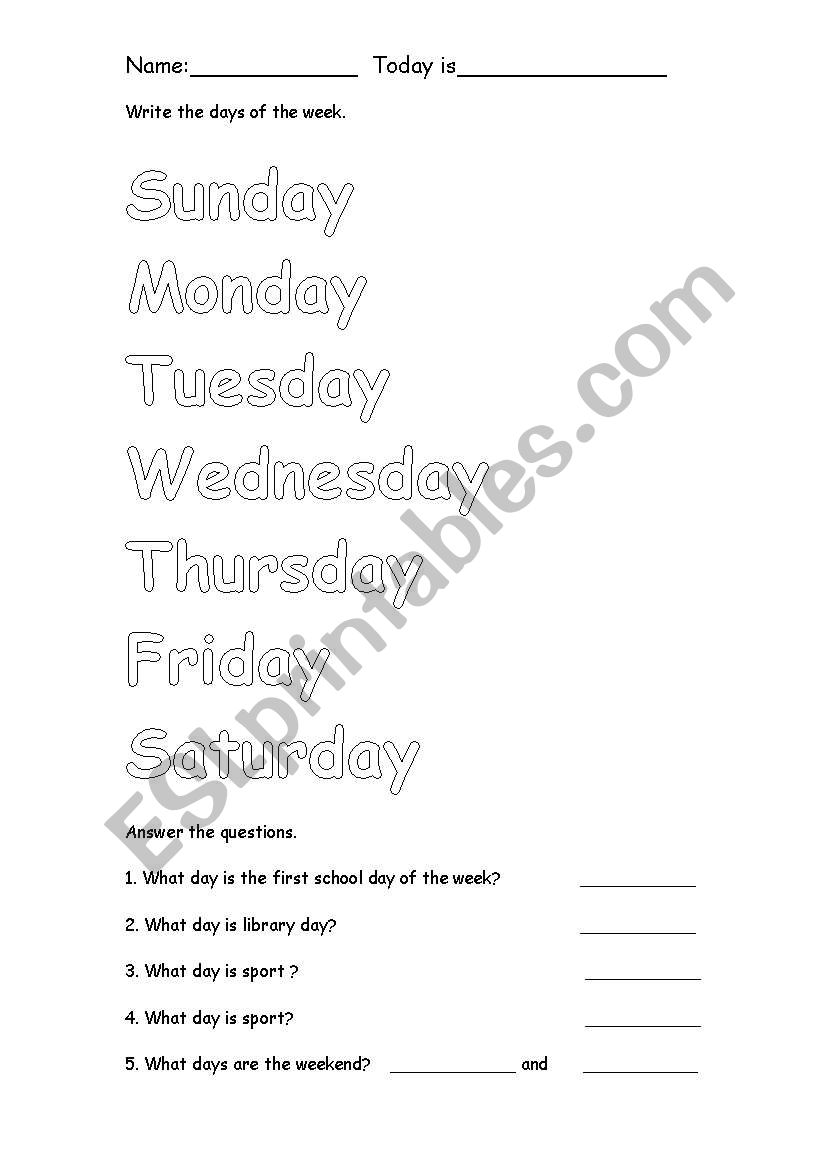 Days of the Week worksheet