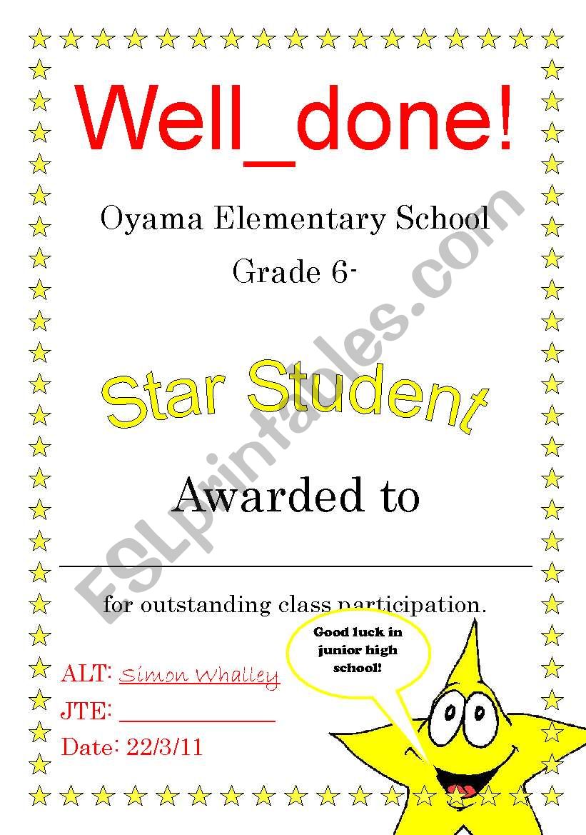 Student certificate worksheet