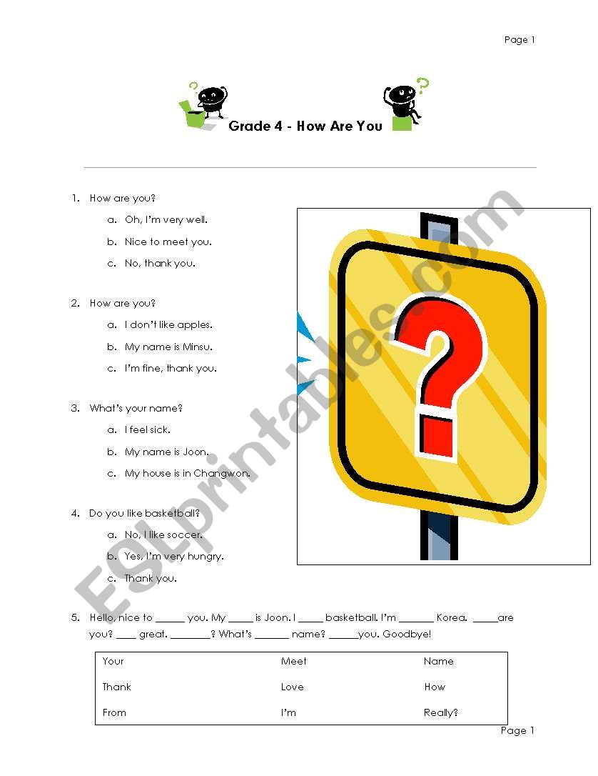How are you? worksheet