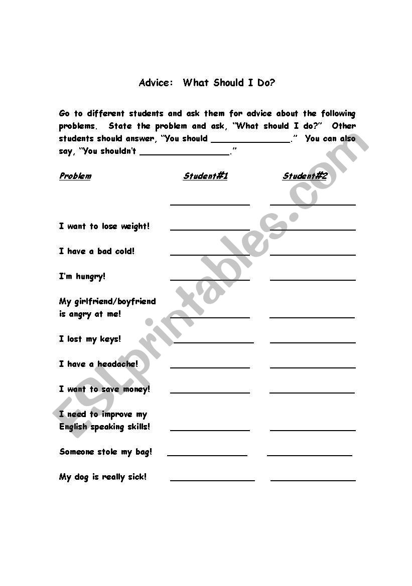 Advice worksheet