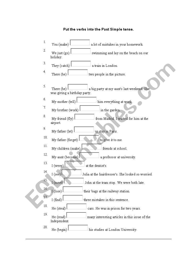 past tense worksheet