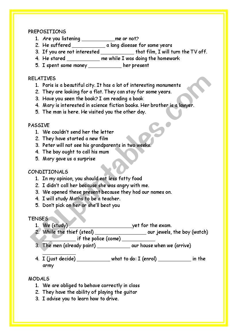 REVIEW EXERCISES worksheet