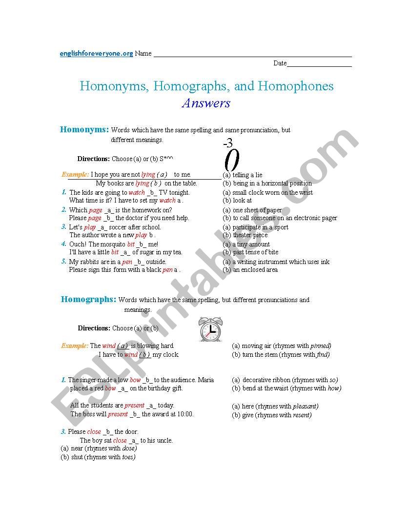 Homophones worksheet