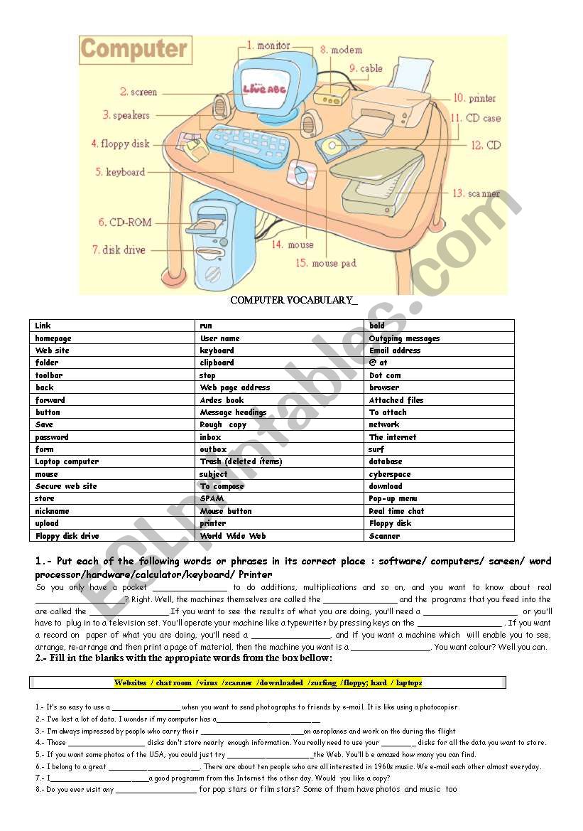 COMPUTER vocabulary worksheet