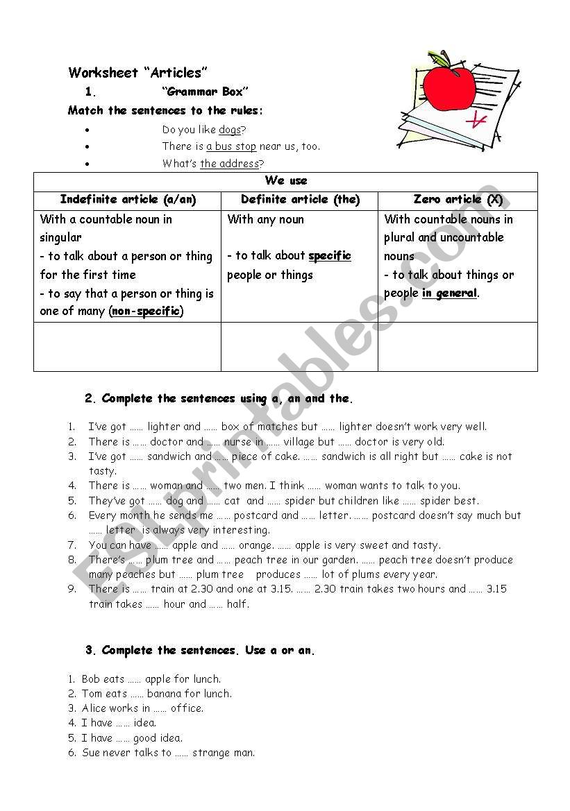 Articles a/an worksheet