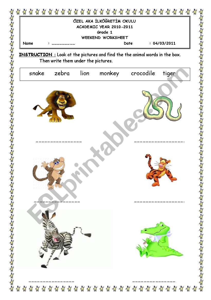 safari animals  worksheet