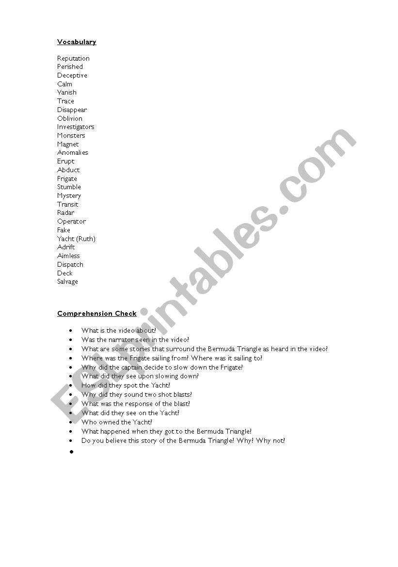 Bermuda Triangle worksheet