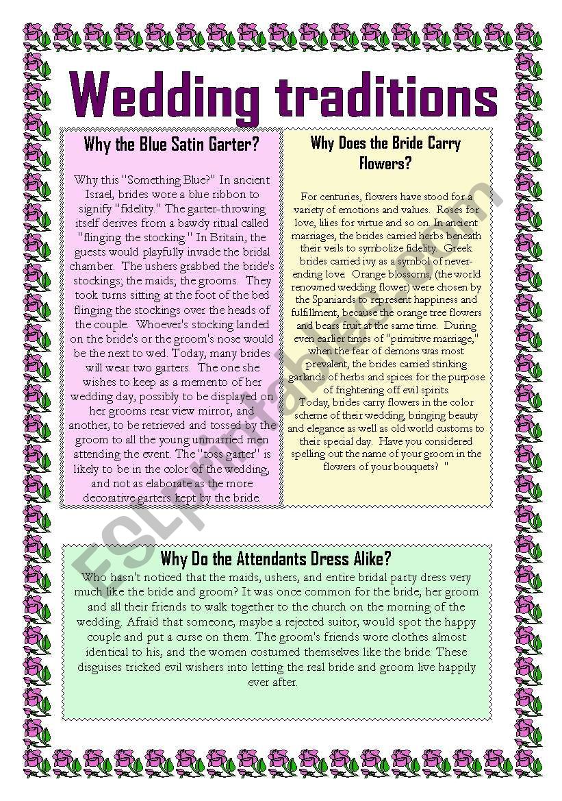 Wedding traditions 2 worksheet