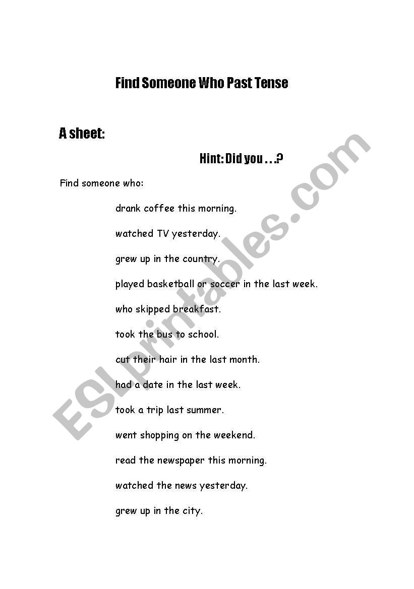 Find Someone Who... worksheet