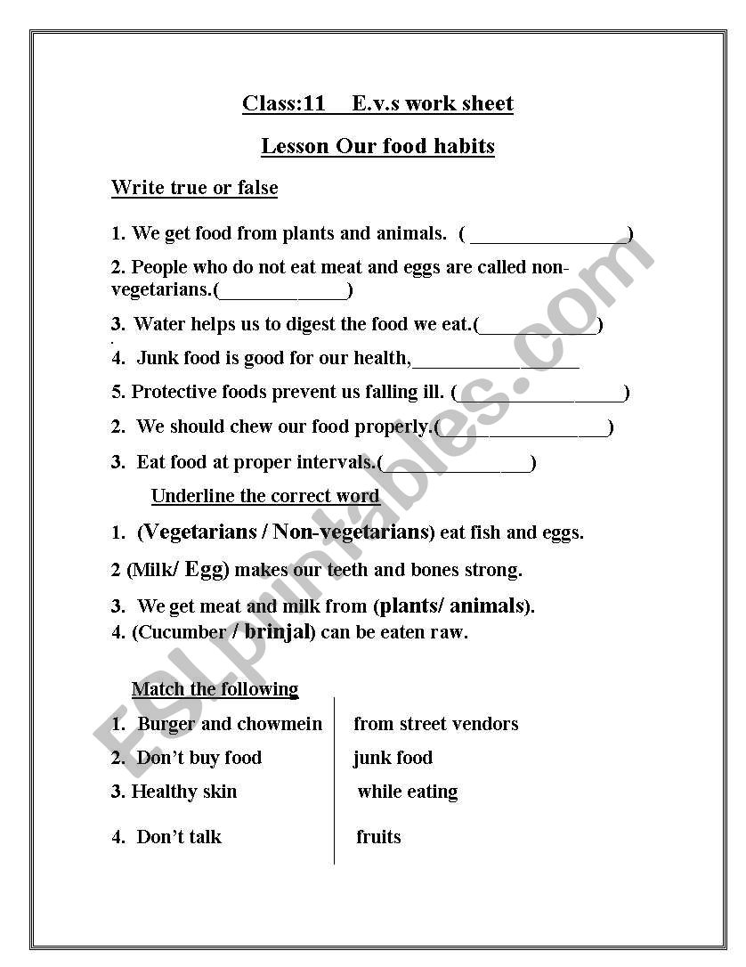 e.v.s worksheet worksheet