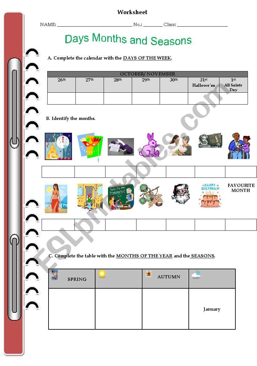 Days Months and Seasons worksheet