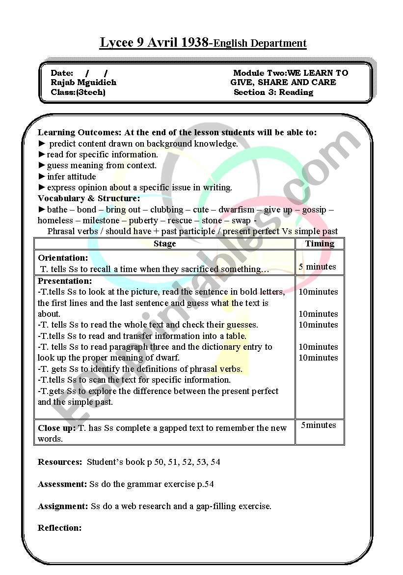 lesson plan. Tunisian curriculum. secondary 3