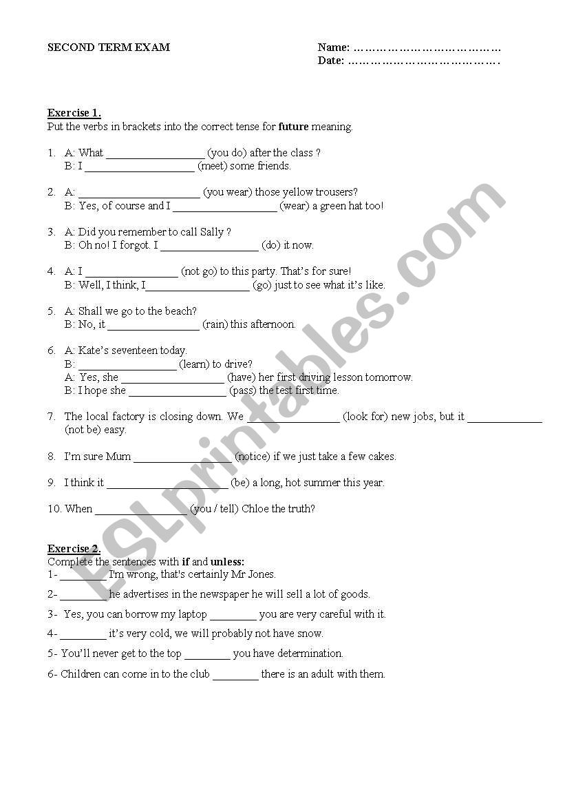 SECOND TERM EXAM worksheet