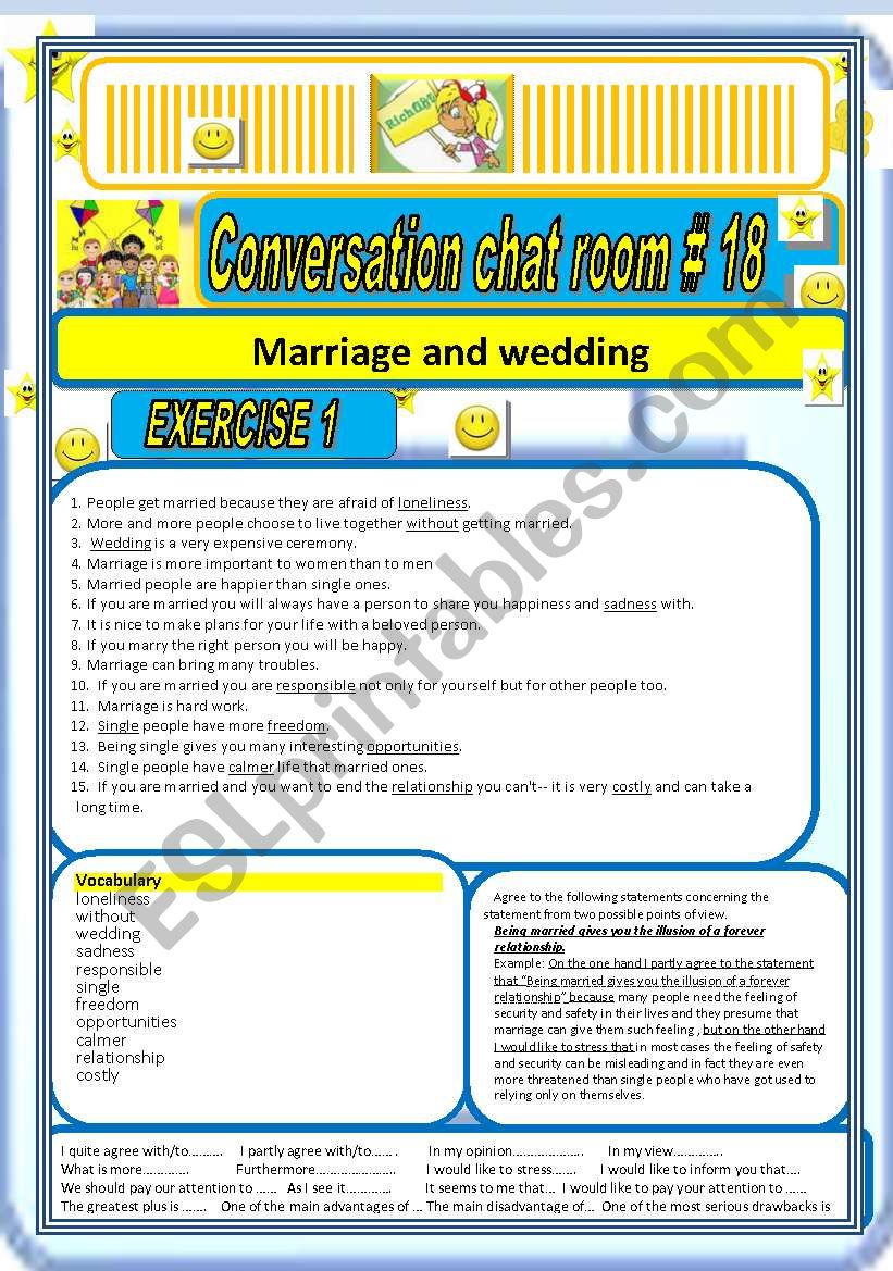 Conversation chat room #18 Marriage and wedding