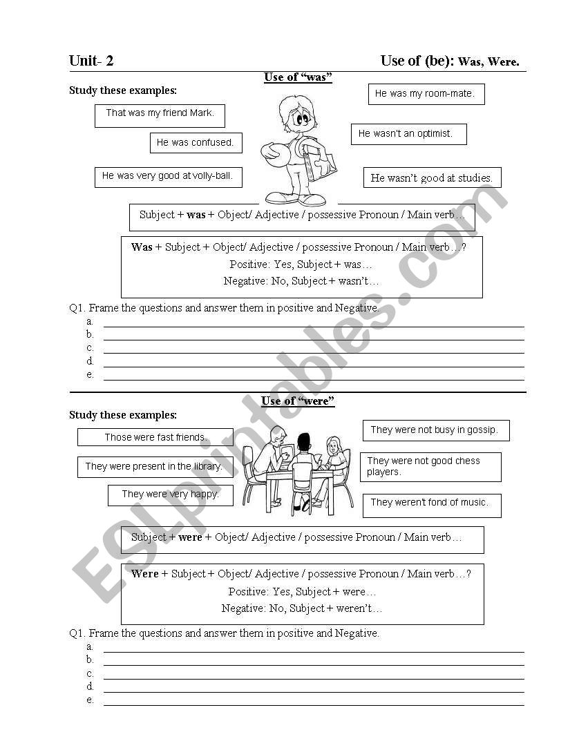 To Be (was / were) Exercise worksheet