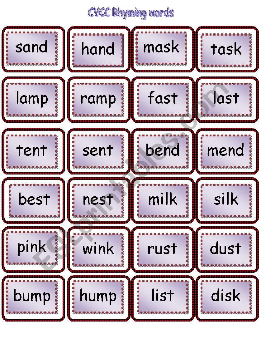 CVCC rhyming words worksheet