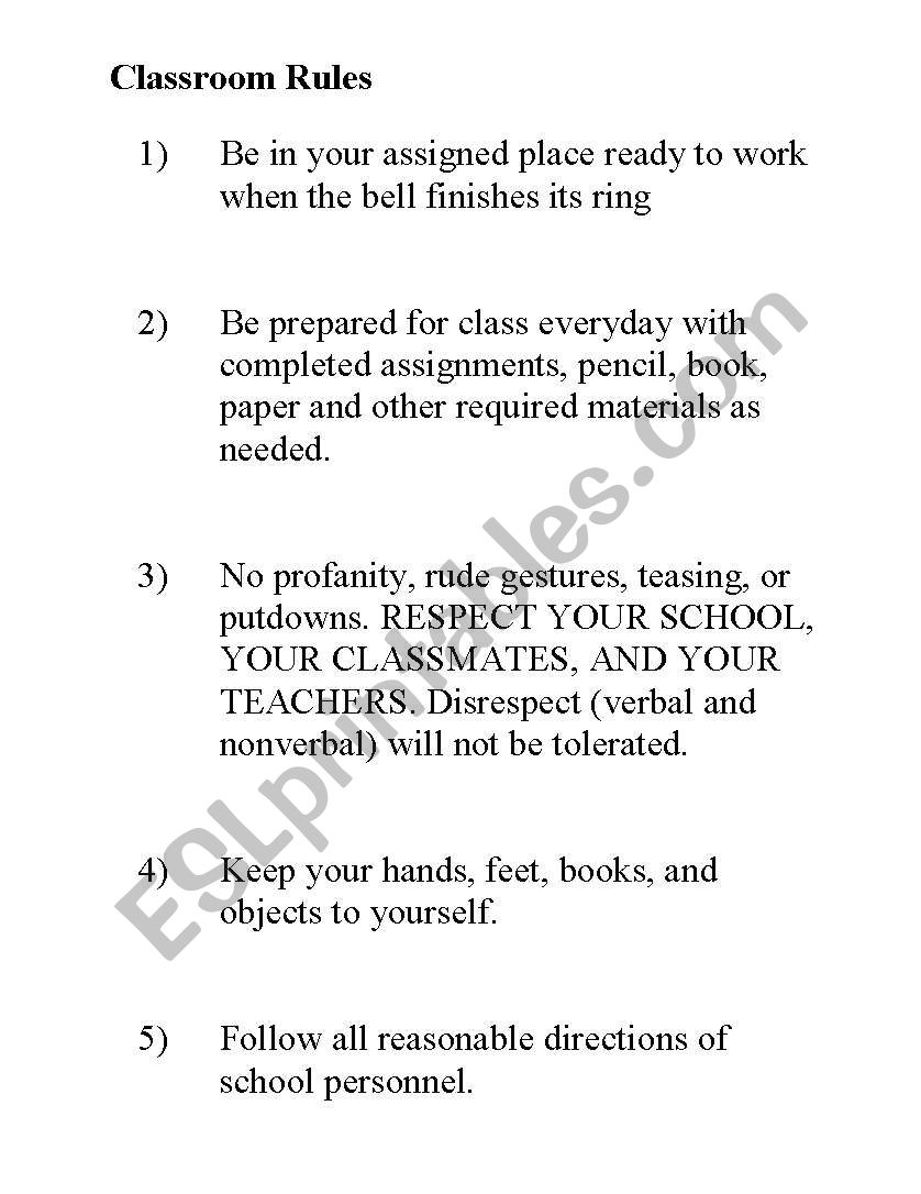 classroom rules worksheet