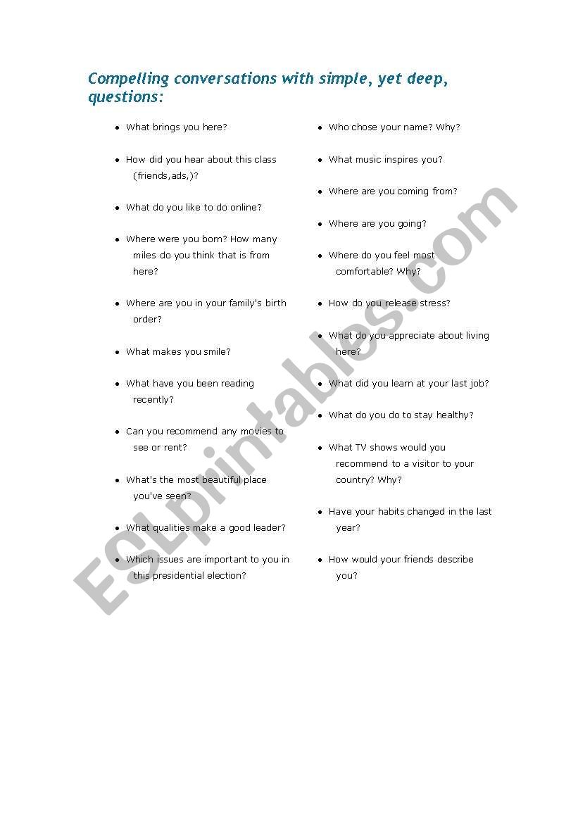 Compelling Conversations worksheet