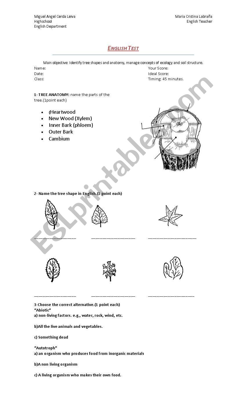 Forestry technicians test worksheet