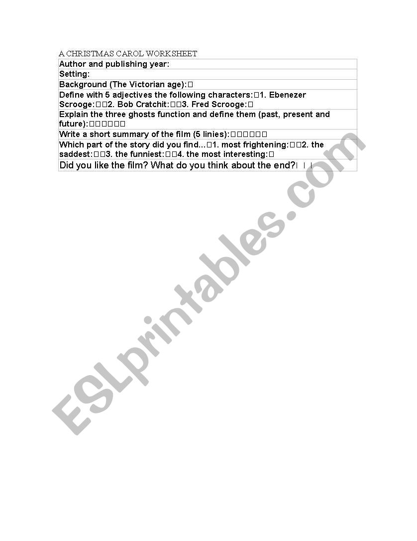 A Christmas Carol worksheet